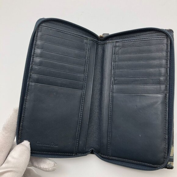 Christian Dior Monogram Wallet Blue Oblique Canvas Bifold Zip Rectangle - Picture 10 of 16